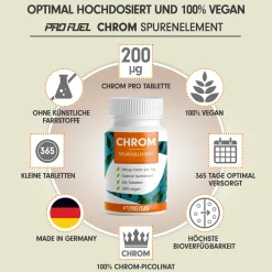- Chrom Picolinat Tabletten mit 200 mcg Chrom - Unabhängig laborgeprüft>ProFuel Best