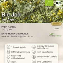 PURABYO BIO Jod Kapseln | Makroalgen aus dem Nordatlantik | Glas statt Plastik|