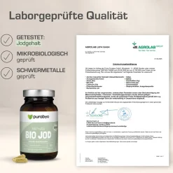 PURABYO BIO Jod Kapseln | Makroalgen aus dem Nordatlantik | Glas statt Plastik|
