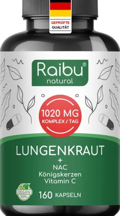 Lungenkraut Kapseln mit NAC, Königskerzen & Vitamin C|Raibu New