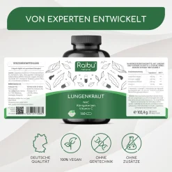 Lungenkraut Kapseln mit NAC, Königskerzen & Vitamin C|Raibu New