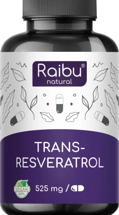 Resveratrol Kapseln Hochdosiert - 525 mg Trans-Resveratrol pro Tag -|Raibu Hot