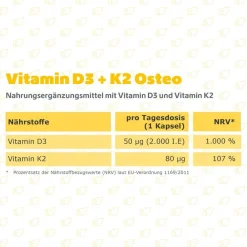 Vitamin D3 + K2 Osteo 2.000 I.E. Vitamin D3 + 80 µg Vitamin K2|R(h)ein Nutrition Online