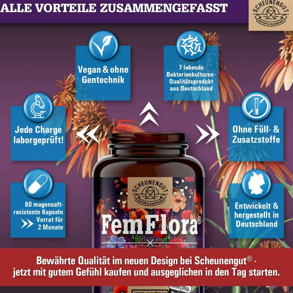 ® FemFlora® | Intimflora Komplex mit 7 Milchsäurebakterien | auch für den Akutfall>SCHEUNENGUT