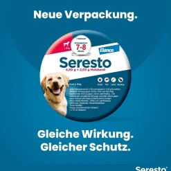 Halsband für große Hunde über 8 kg gegen Zecken und Flöhe, wirkt abtötend und repellierend bis zu 8 Monate>Seresto New