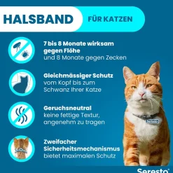 Halsband für Katzen gegen Zecken und Flöhe, wirkt abtötend und repellierend  bis zu 7-8 Monate><noscript><img width=