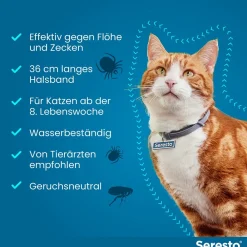 Halsband für Katzen gegen Zecken und Flöhe, wirkt abtötend und repellierend  bis zu 7-8 Monate><noscript><img width=