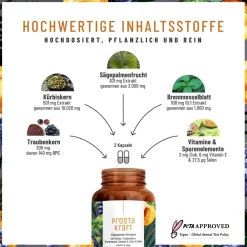 Sägepalmen-Komplex mit Kürbis, Traubenkern, Brennnessel & Vitamin E - PROSTAKRAFT - ®|NATURTREU Clearance
