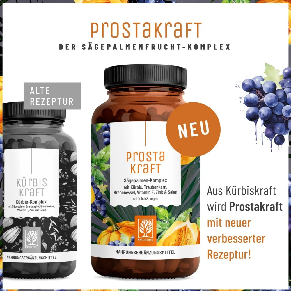 Sägepalmen-Komplex mit Kürbis, Traubenkern, Brennnessel & Vitamin E - PROSTAKRAFT - ®|NATURTREU Clearance