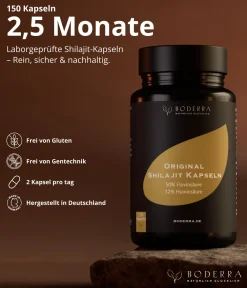 Shilajit 150 Kapseln - 50:1 Extrakt - 50% Fulvin- & 12% Huminsäure - laborgeprüft - BODERRA><noscript><img width=