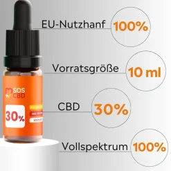 ®- CBD Öl 30% - 300 Vollspektrum Tropfen - Hanföl-Aroma Premium|SOS CBD Hot