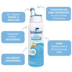 Stérimar Nasenhygiene Baby, 100% natürliches Meerwasser Nasenspray, 2 in 1 Spray & Spülung für Babys ab Geburt anwendbar> Hot