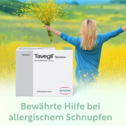 Tavegil® Tabletten zur Symptomlinderung bei Heuschnupfen, Juckreiz und Nesselsucht><noscript><img width=