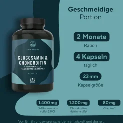 ® Glucosamin & Chondroitin Kapseln hochdosiert mit Vitamin C aus Hagebuttenextrakt>TRUE NATURE Hot