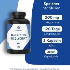 ® Magnesium Bisglycinat (Magnesium Glycinat) - 360 Kapseln = 4 Monate - Testsieger|TRUE NATURE