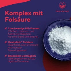® Vitamin B12 hochdosiert 1000µg + Folsäure (Quatrefolic®) Testsieger - 6 Monate Vorrat|TRUE NATURE New