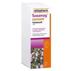 Tussamag® concent Hustensaft von : Hilft natürlich und stark gegen Husten. Der Thymiankraut-Extrakt fördert das Abhusten des Schleims und wirkt krampflösend>ratiopharm Online