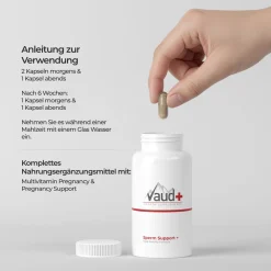 Vaud ® Sperm Support | Kinderwunsch Mann | Spermien Qualität Fruchtbarkeit | Zink, Selen, Folsäure| Outlet