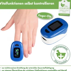 Vital Comfort Puls-Oximeter für die Fingerspitze zur Selbstkontrolle von Sauerstoffsättigung und Pul> New