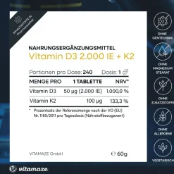 Vitamaze Vitamin D3 K2 – 2000 I.E. / 100 µg| Discount