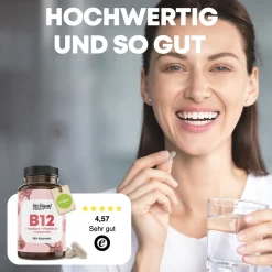 Vitamin B12 hochdosiert – B12 Komplex mit B6, Folsäure und Chlorella (180 Kapseln)|YesVegan Best