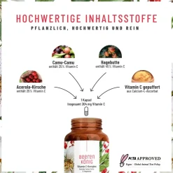 Vitamin C Komplex hochdosiert Acerola Hagebutte Camu Camu 180 vegane Kapseln Beerenkönig NATURTREU®> Outlet