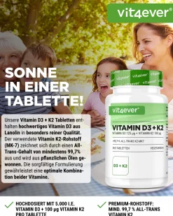 Vitamin D3 5.000 I.E. + Vitamin K2 100 mcg|vit4ever Outlet
