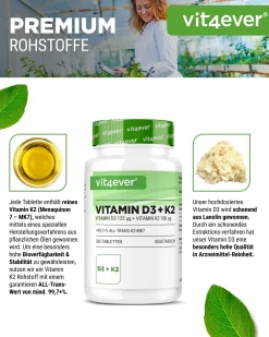 Vitamin D3 5.000 I.E. + Vitamin K2 100 mcg|vit4ever Outlet