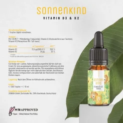 Vitamin D3 K2 Kinder ab 4 Jahren 300 Tropfen 10 ml Vegan Flechten Sonnenkind ®><noscript><img width=