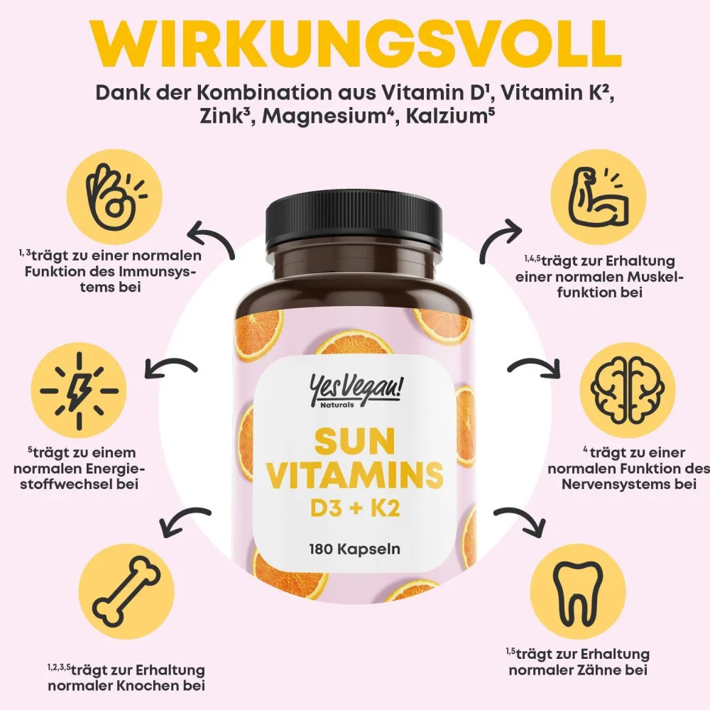 Vitamin D3 K2 Omega 3 + Calcium Magnesium und Zink - 180 Kapseln 5000 IE - Vitamin d hochdosiert>YesVegan Outlet