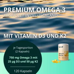 Vitamin D3 K2 & Omega 3 Premium | Made in Germany | Fischöl aus der EU | 120 Kapseln|brandl Outlet