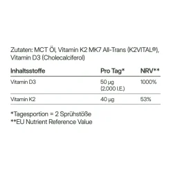 Vitamin D3 K2 Spray – Vegan, Hochdosiert | 2000 I.E. D3 + K2 | 20 ml | Knochen & Immunsystem><noscript><img width=