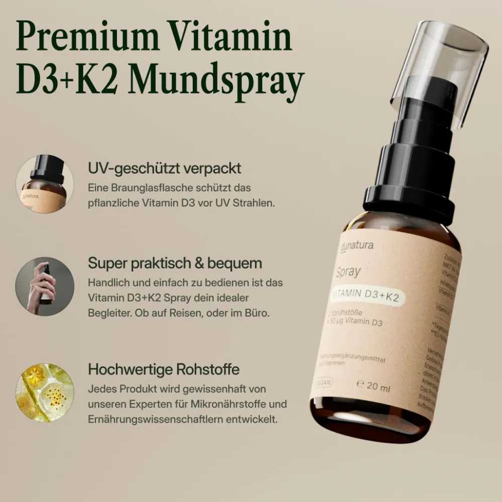 Vitamin D3 K2 Spray – Vegan, Hochdosiert | 2000 I.E. D3 + K2 | 20 ml | Knochen & Immunsystem> Hot