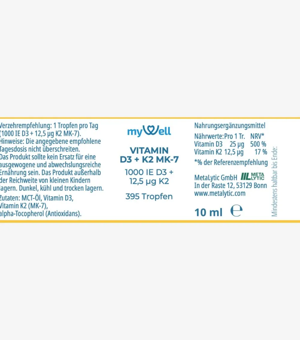 Vitamin D3 K2 Tropfen – 1.000 I.E. | MCT-Öl | 10 ml> Discount