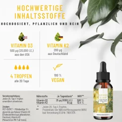 Vitamin D3 K2 vegane Tropfen 20.000 I.E. hochdosiert MK7 30 ml Sonnenelixier ®>NATURTREU Online