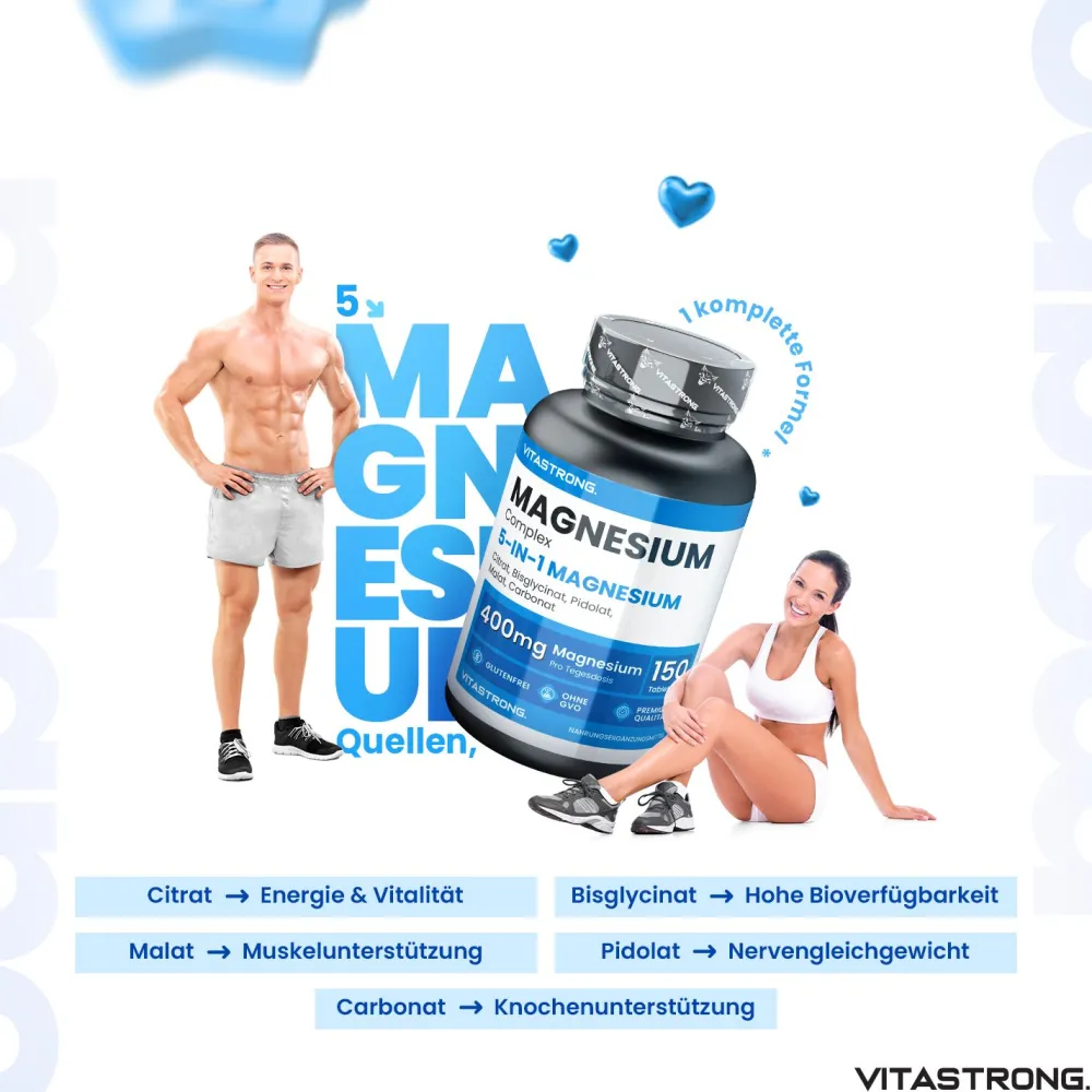 Vitastrong Magnesium Komplex 5-in-1, 400mg pro Dosis - 150 Tabletten> Hot