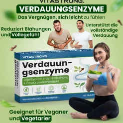 Vitastrong Verdauun-gsenzyme - 60 Kapseln, Umfassende Verdauungsunterstützung> Online