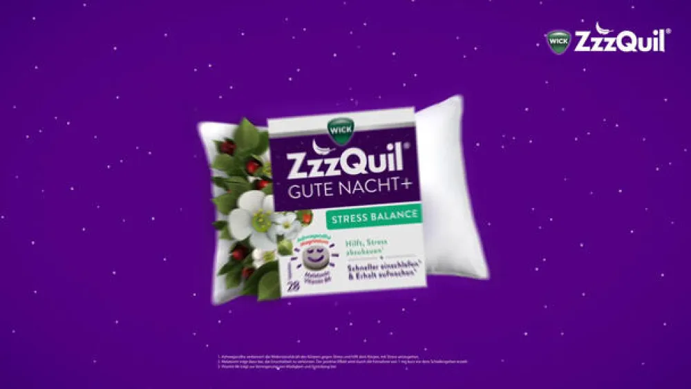 WICK ZzzQuil Gute Nacht+ Stress Balance mit Ashwagandha, Melatonin, Magnesium und Vitamin B6|
