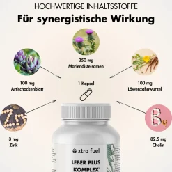 XTRA FUEL Leber Komplex - Leber Kur mit Mariendistel, Artischocke & Löwenzahn> Sale