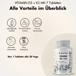 XTRA FUEL Vitamin D3 + K2 Tabletten - hochdosierte 20.000 I.E. + 200mcg MK-7 all-trans><noscript><img width=