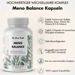 XTRA FUEL Wechseljahre Kapseln - Meno Balance mit Yams, Rotklee, Baldrian und Eisen| Best