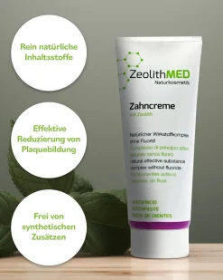 Zeolith MED Zahncreme, Zahnpasta ohne Fluorid, mit Xylit und Minze><noscript><img width=
