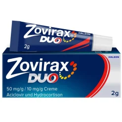 Duo Creme bei Lippenherpes. 5 % Aciclovir, 1 % Hydrocortison. 2 g Tube|ZOVIRAX New